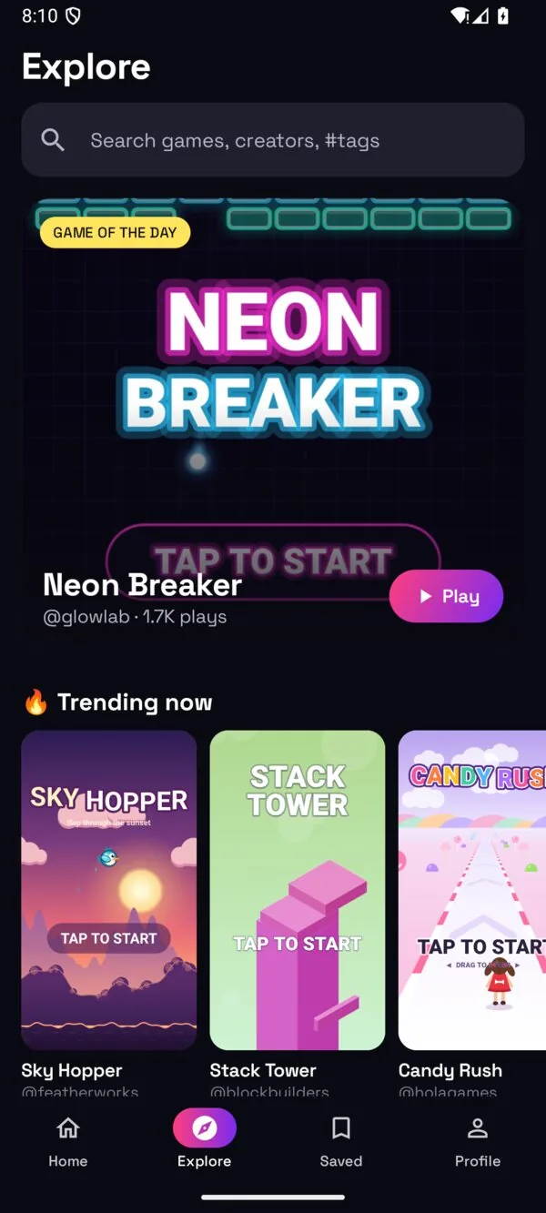 Layar Jelajah dengan game hari ini dan game yang lagi trending